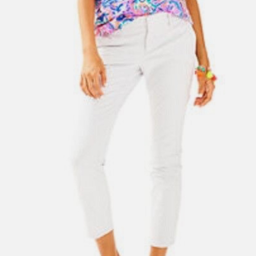 NWT NEW LILLY PULITZER SHANA STRECTH CROP SEASIDE GREY PANTS 12 pale grey